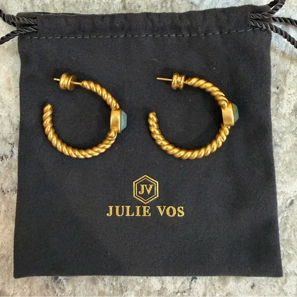 NWOT Julie Vos Nassau Stone Hoop Earrings in 24K gold plate - Picture 7 of 7